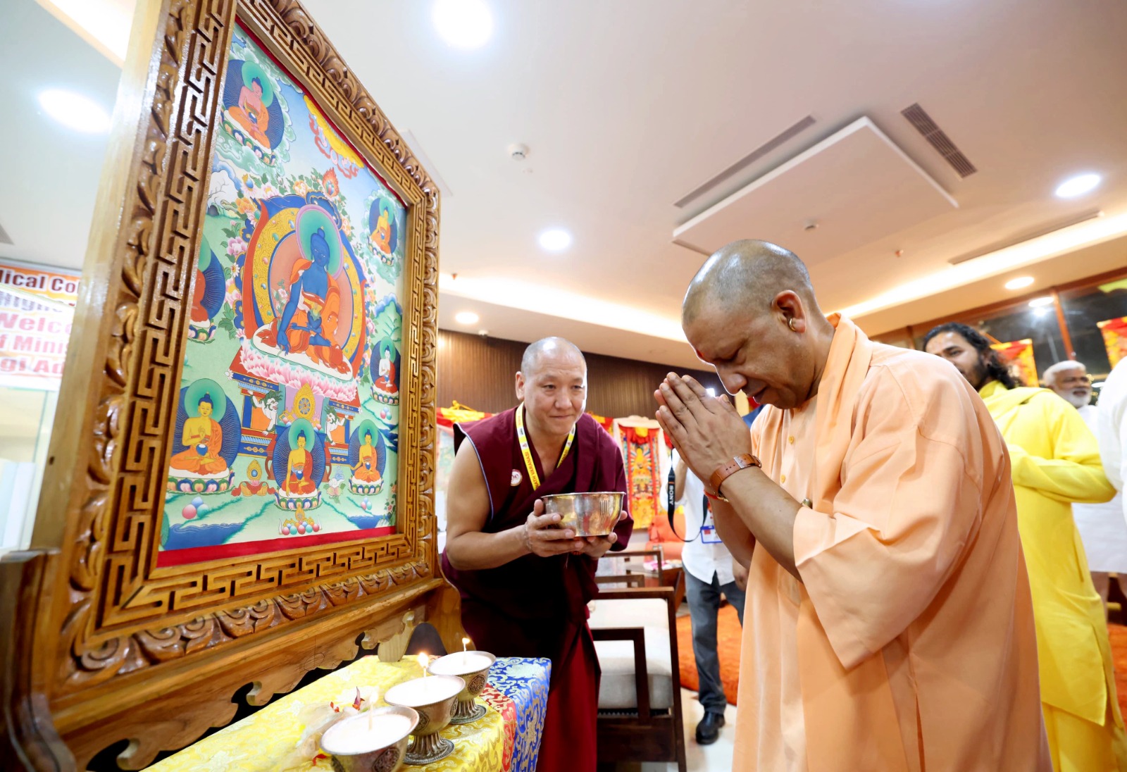 cm yogi adityanath, cm yogi, varanasi visit, sowa rigpa medical college, central institute of higher tibetan studies, sarnath, tibetan medicine, traditional medicine, flood relief, salarpur, relief material distribution, relief camps, clean drinking water, medical facilities, food supply, sanitation, sangeet pathway, banaras gharana, musical corridor, shehnai, tabla, kashi vishwanath temple, kal bhairav temple, tibetan medical system, nakshatra shala, herbarium, government initiative, up government, ministry of jal shakti, swatantra dev singh, anil rajbhar, ravindra jaiswal, cultural heritage, spiritual visit, development project, healthcare infrastructure, indian traditional medicine
