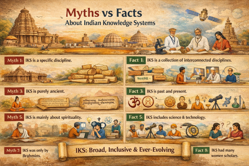 Indian Knowledge Systems, IKS myths and facts, Indian civilization knowledge, ancient and modern Indian sciences, interdisciplinary knowledge traditions, Indian philosophy and sciences, Ayurveda and Siddha systems, Sanskrit and regional languages, Indian mathematics and astronomy, temple architecture science, cultural heritage of India, empirical sciences in IKS, evolution of knowledge traditions, non-Brahmin scholars in IKS, women scholars in Indian knowledge, governance and economics in IKS, art and linguistics in India, indigenous knowledge systems, Indian intellectual history