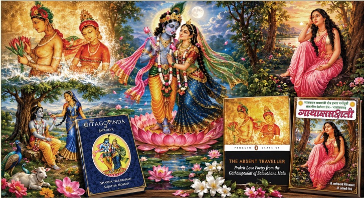 Poetry, Indian literature motifs, Sangam literature, Sanskrit poetry, Prakrit poetry, Gathasaptasati, Hala Satavahana, Kalidasa Meghaduta, Jayadeva Gita Govinda, Indian classical poetry, bee motif in poetry, nayika bheda, abhisarika nayika, Indian aesthetics, shringara rasa, dhvani theory, Hindi doha, Bihari Lal poetry, Tamil Sangam poetry, Bhakti poetry, Indian literary traditions, Sanskrit and Tamil literature, classical Indian literature, Indian poetic motifs, ancient Indian poetry, Prakrit literature, Sanskrit classics, Subramania Bharati, Indian cultural unity, Hindustani classical music lyrics, Girija Devi, Indian linguistic heritage, Aryan Dravidian debate, Vedic and non Vedic traditions, Indian philosophy and literature, Indian civilization studies, traditional Indian music, classical Indian aesthetics, rasa theory, Indian love poetry, comparative Indian literature, medieval Indian poetry, Sanskrit drama, Indian literary history, Indian languages and culture, poetic symbolism in India, literary continuity in India, Indian heritage and literature, cultural unity in diversity, Indian poetic imagery, classical music compositions, Sanskrit Prakrit connections, Tamil and Sanskrit traditions, Indian literary criticism, ancient to modern Indian poetry, Indian art and culture, traditional Indian motifs, Indian devotional poetry, romantic imagery in Indian literature